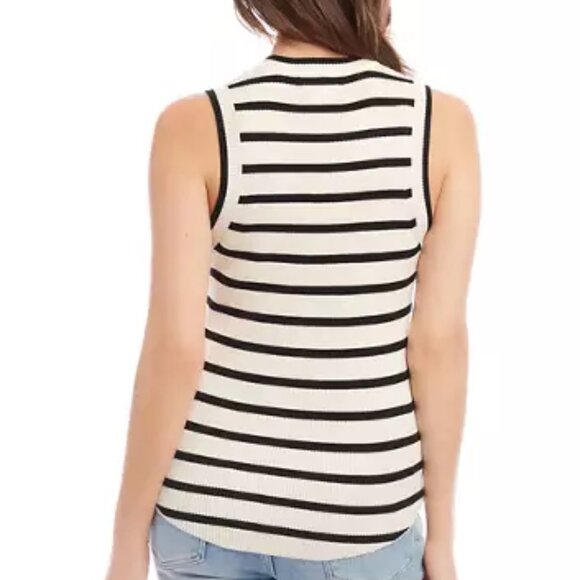 Like new Karen Kane Cream & Black Striped Ribbed Sleeveless Sweater Size Small - Picture 2 of 14